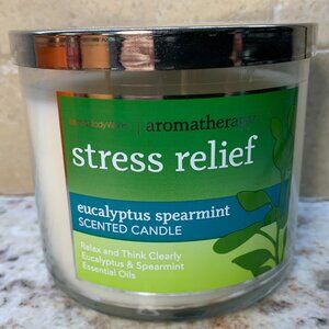 Bath & Body Works Stress Relief Eucalyptus Spearmint Candle - Green and White